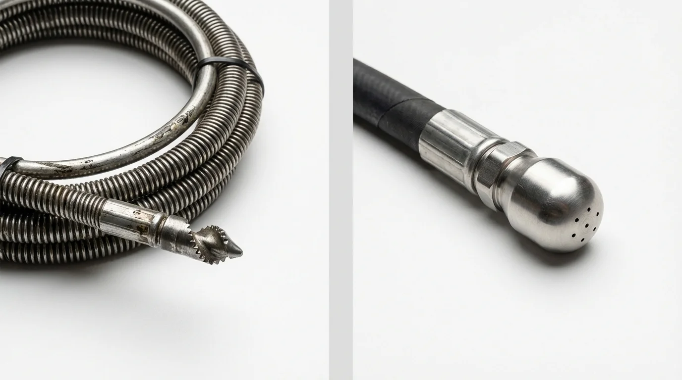 Drain snake cable and hydro jetting nozzle used for drain cleaning in Williston, SC