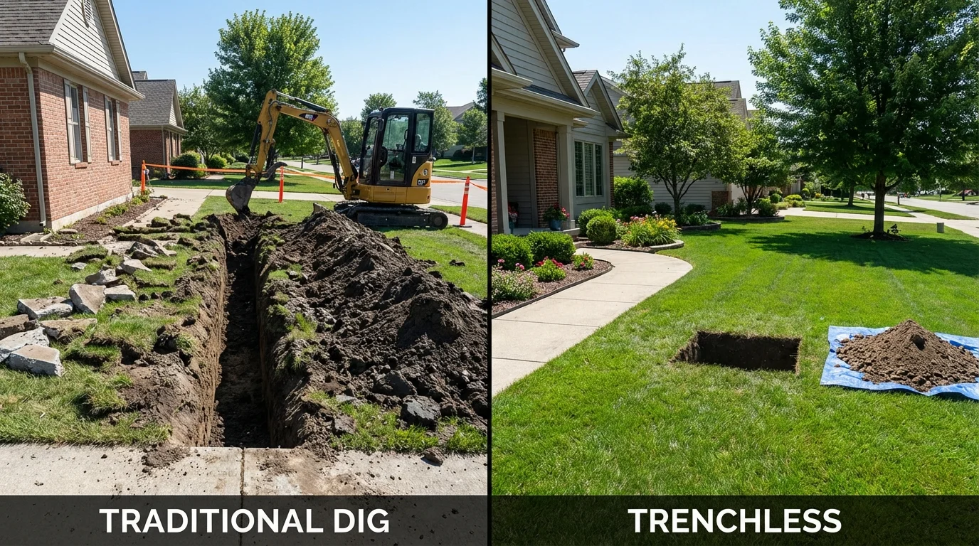 Trenchless sewer repair with minimal yard damage versus traditional excavation in Williston, SC
